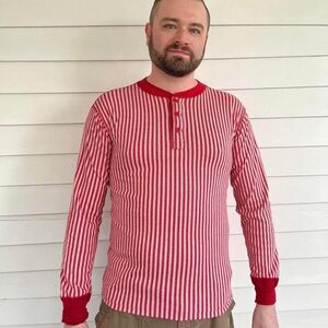 Vintage Mens Shirt Red White Striped Canyon River Poly Cotton M